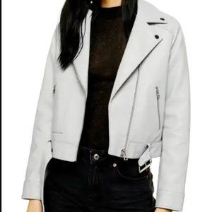 Topshop Kota Crop Faux Leather Jacket Size 4 fits like 2